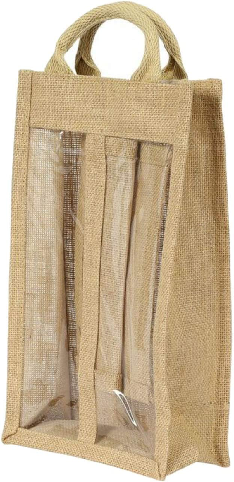 jute hessian double window 2 bottle wine carrier bag