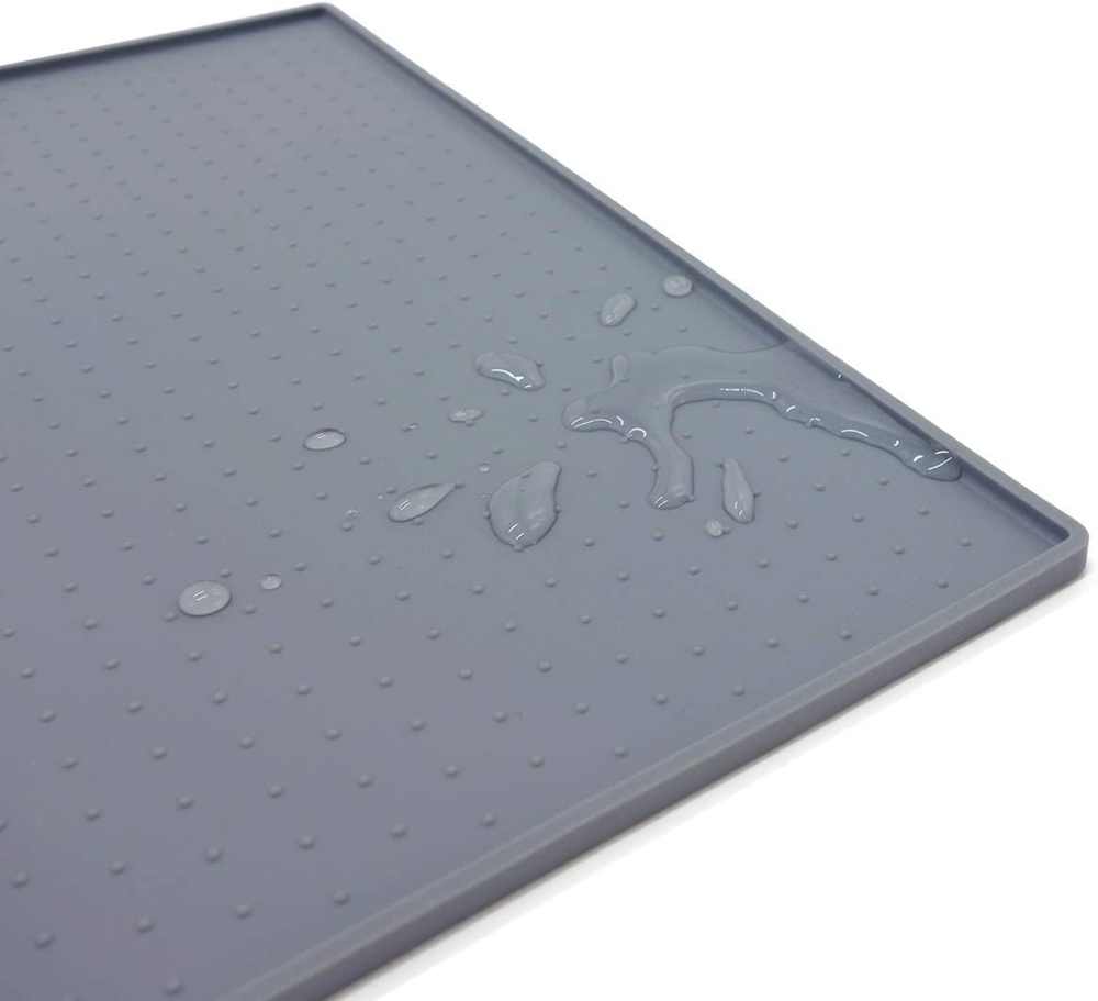 pet feeding mat dog cat bowl mat 60cm×40cm large waterproof & anti slip food grade silicone pet food mat, grey