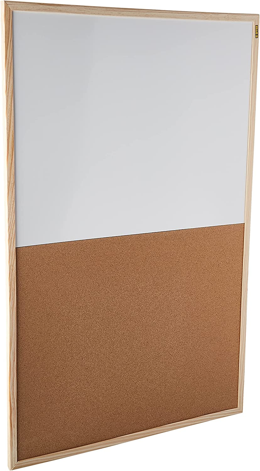 budget wood frame combination board, cork and whiteboard dry wipe memo board, 90 x 60 cm
