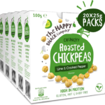 roasted chickpeas, lime & cracked pepper flavour healthy snacks, high protein, gluten free tasty snacks, vegan, 100 calories, 25g portion, pack of 20