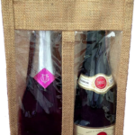 jute hessian double window 2 bottle wine carrier bag