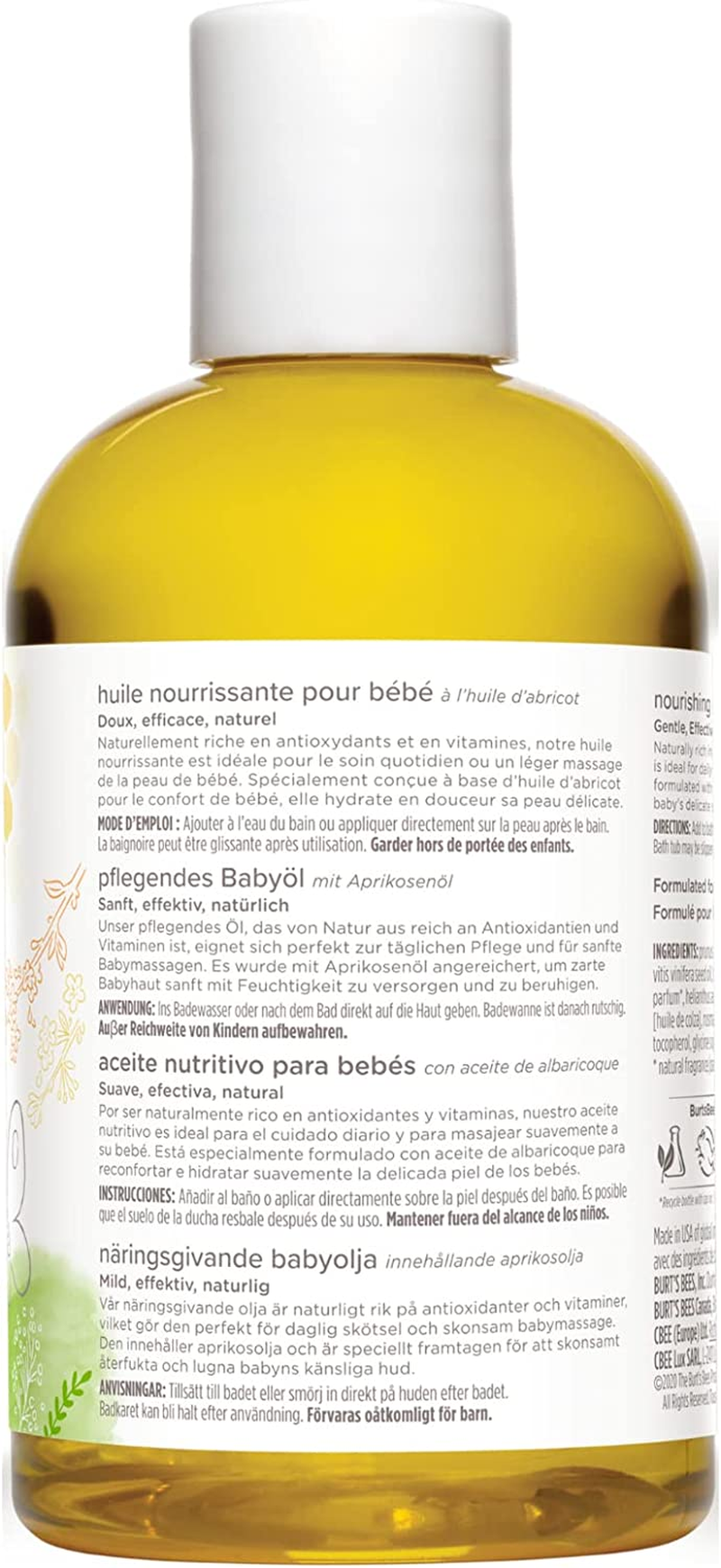 baby oil, nourishing baby moisturiser with apricot oil, paediatrician tested, 115ml