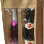 jute hessian double window 2 bottle wine carrier bag