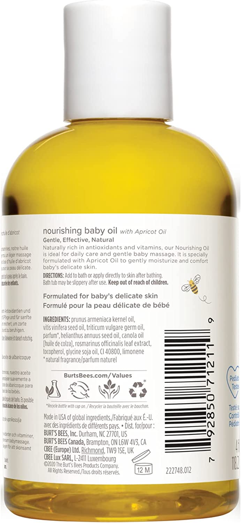 baby oil, nourishing baby moisturiser with apricot oil, paediatrician tested, 115ml