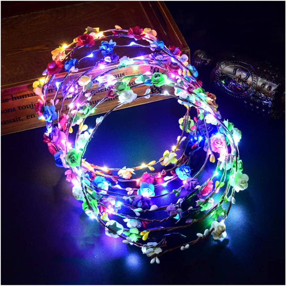 led flower headband,7pcs flower crown garland headband flower headdress floral headband for women girls hair accessories birthday wedding festival party