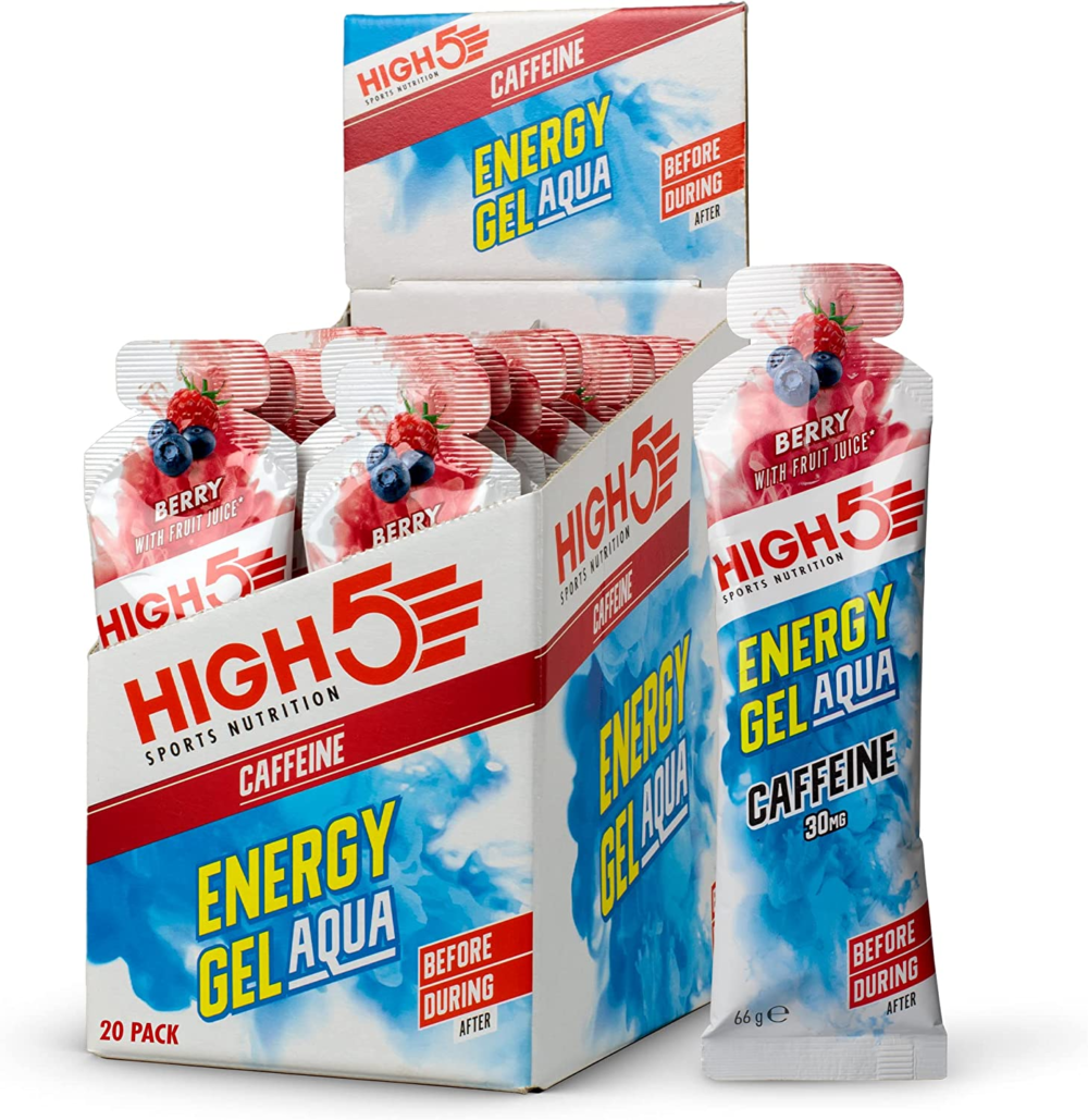 high5 energy gel aqua caffeine liquid quick release energy on the go from natural fruit juice (berry, 20 x 66g)