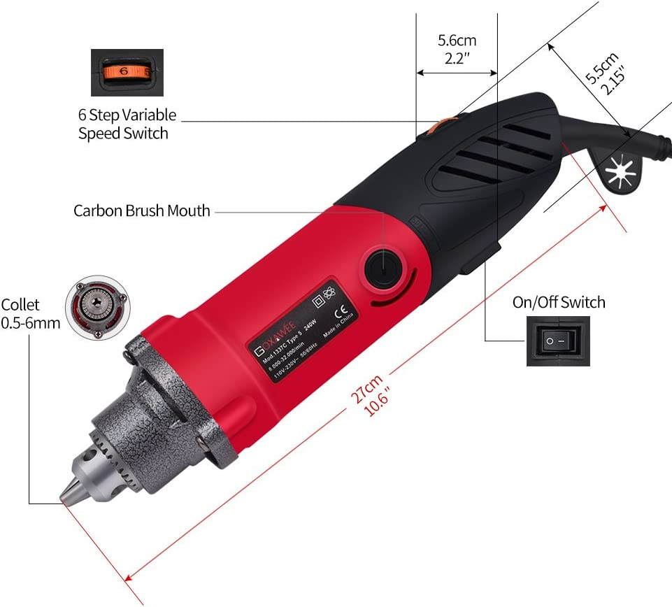 240w die grinder straight grinder mini electric drill rotary multi tool/6 step variable speed/8000 32000rpm (0.5 6 mm collet)