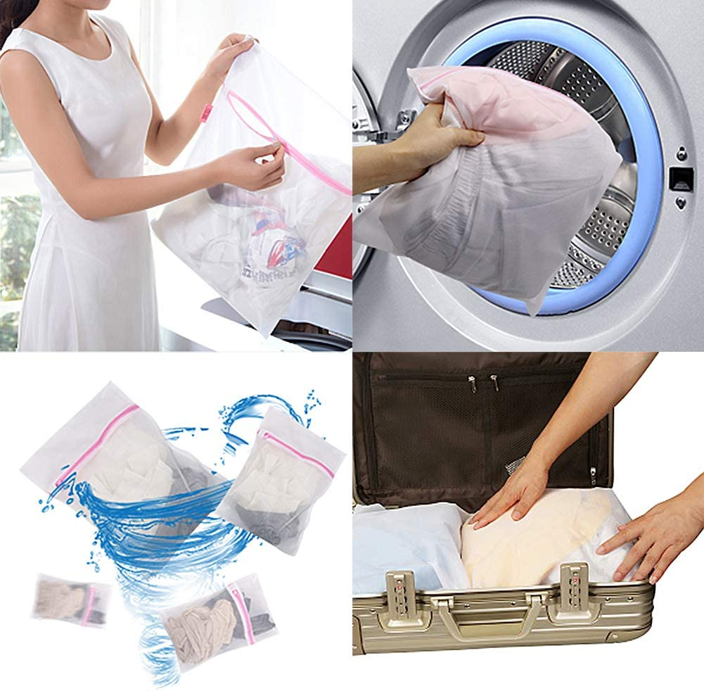 mesh laundry bags, pack of 4 reusable durable washing machine bag with zips perfect for delicates blouse, bra, underwear, lingerie, socks, tights, stockings, baby clothes (white)