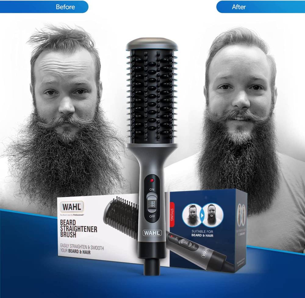 beard straightening brush, hair straightener, heated brushes, hot comb, electric brush, beard grooming, hair styling, fast heating and anti scald design