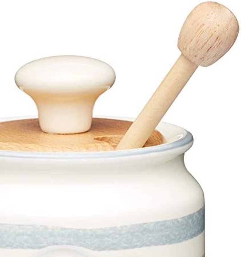 class collection striped ceramic honey pot with wooden dipper, 450 ml (16 fl oz), 8 x 8.5 x 13 cm