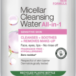 micellar cleansing water for sensitive skin 700ml, gentle face cleanser & makeup remover, fragrance free, recognised by the british skin foundation, use with reusable micellar eco pads