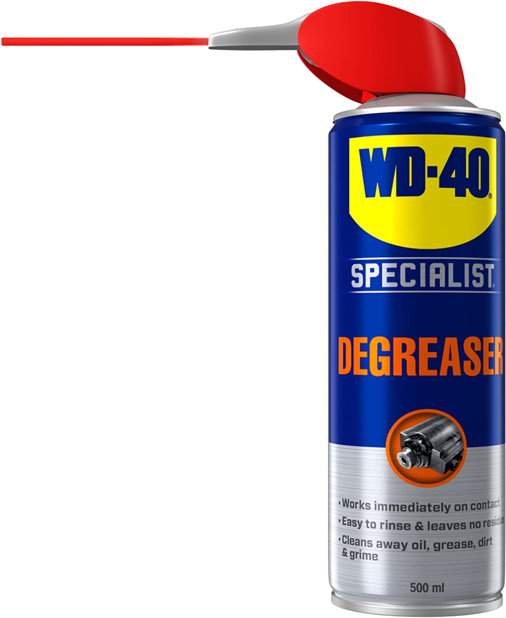 44393 degreaser specialist fast acting solvent based degreaser for engines, chains, gears removes stubborn oil, grease and dirt leaving no residue smart straw narrow, wide spray 500 ml
