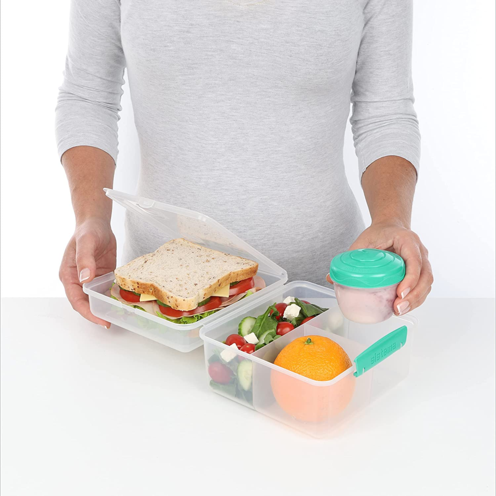 to go lunch box cube max | 2 l bento box style food container with dividers & leak proof yoghurt pot | bpa free | assorted colours