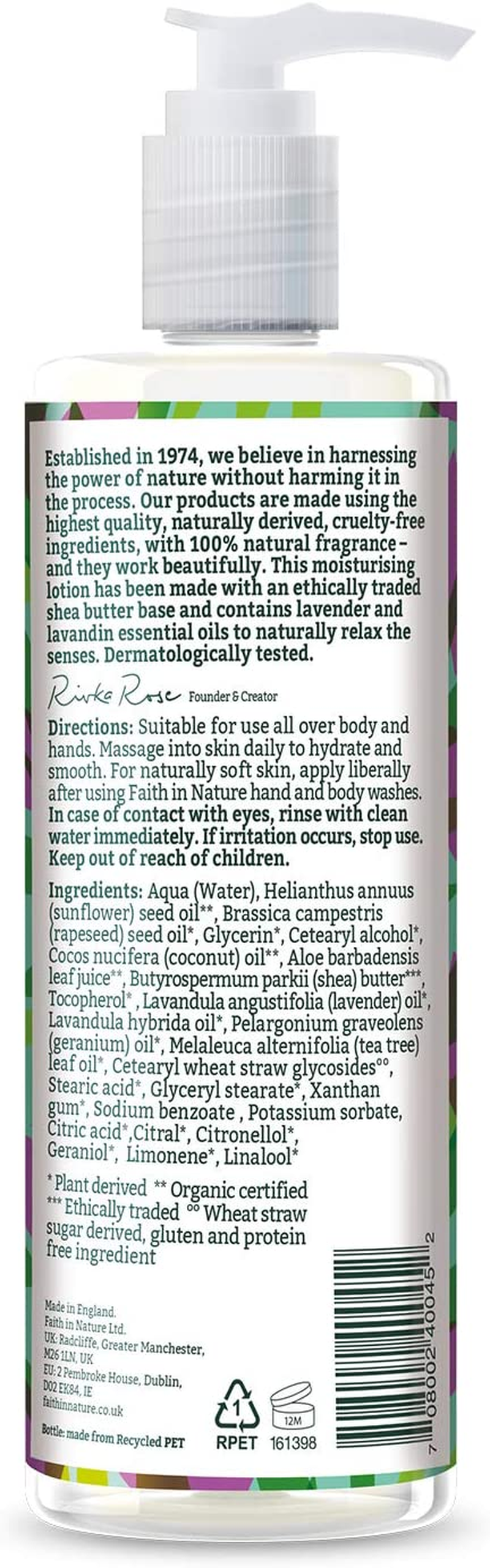natural lavender and geranium hand and body lotion, relaxing, vegan and cruelty free, no sls or parabens, 400 ml
