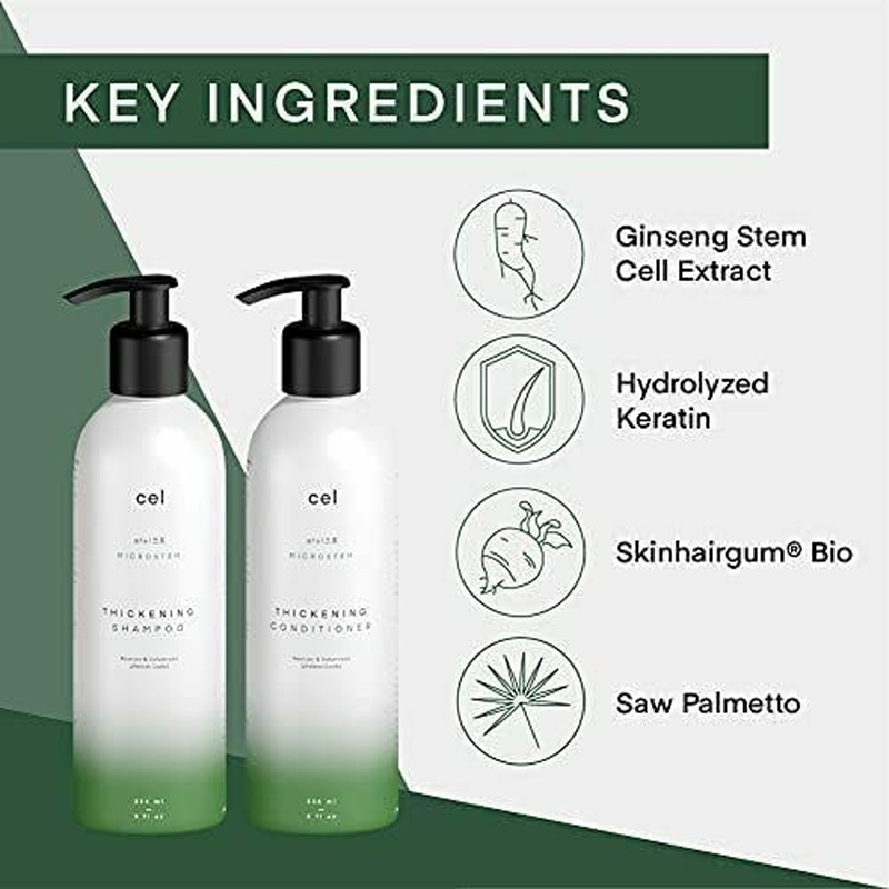cel microstem natural hair thickening shampoo & conditioner set – stem cell anti thinning shampoo – professional grade biotin – sulphate & paraben free suitable for men and women