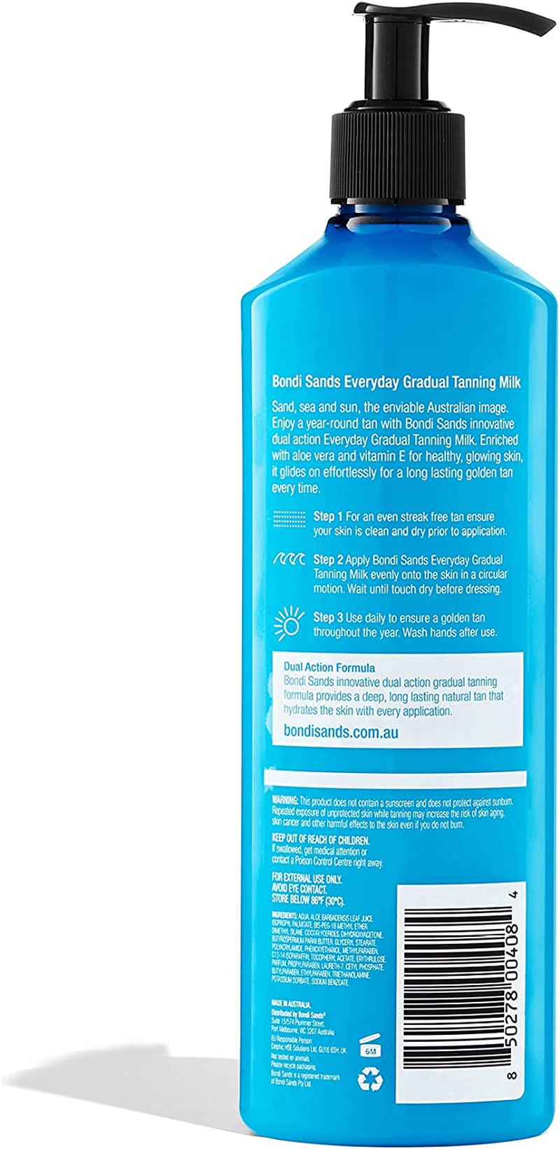 bondi sands everyday gradual tanning milk | daily body lotion builds a natural glow in 1 3 applications, enriched with vitamin e & aloe vera, vegan + cruelty free, cocoa butter scent | 375 ml/13.2 oz